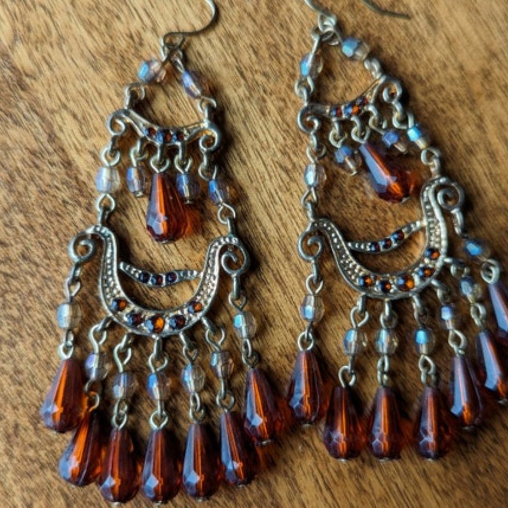 VINTAGE Boho Beaded Earrings Dangle Festival Gold Tone Embellished Accessories - Picture 4 of 7